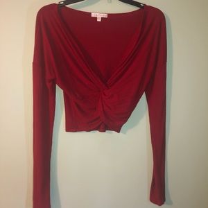 Red Long Sleeve Crop Top